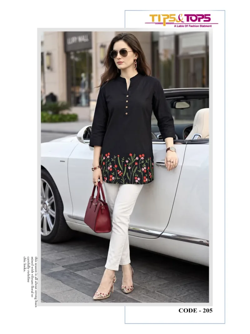 Polo 201 To 206 By Tips And Tops Rayon Embroidery Ladies Top 